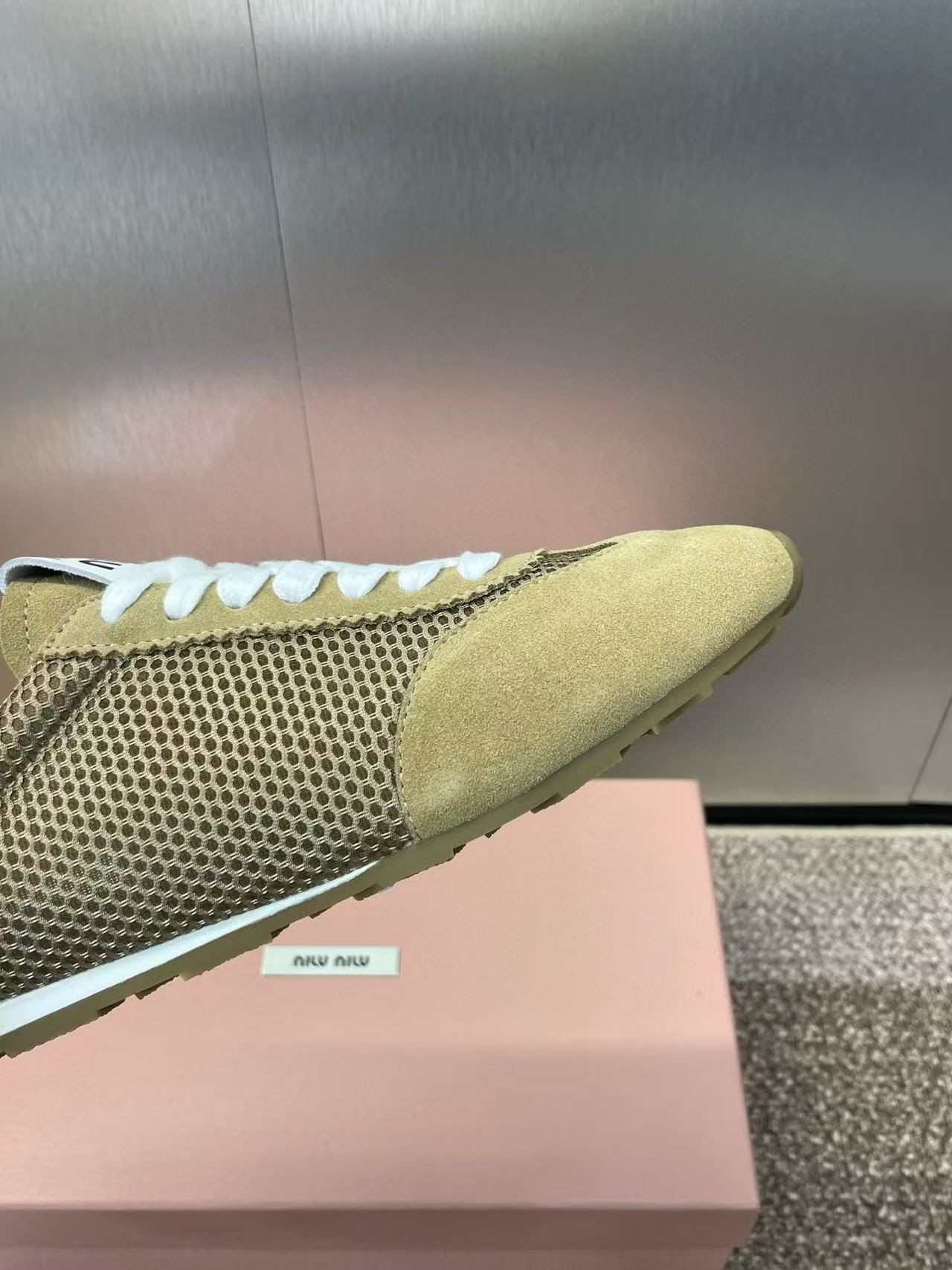 UA Miu Miu Plume mesh and suede sneakers