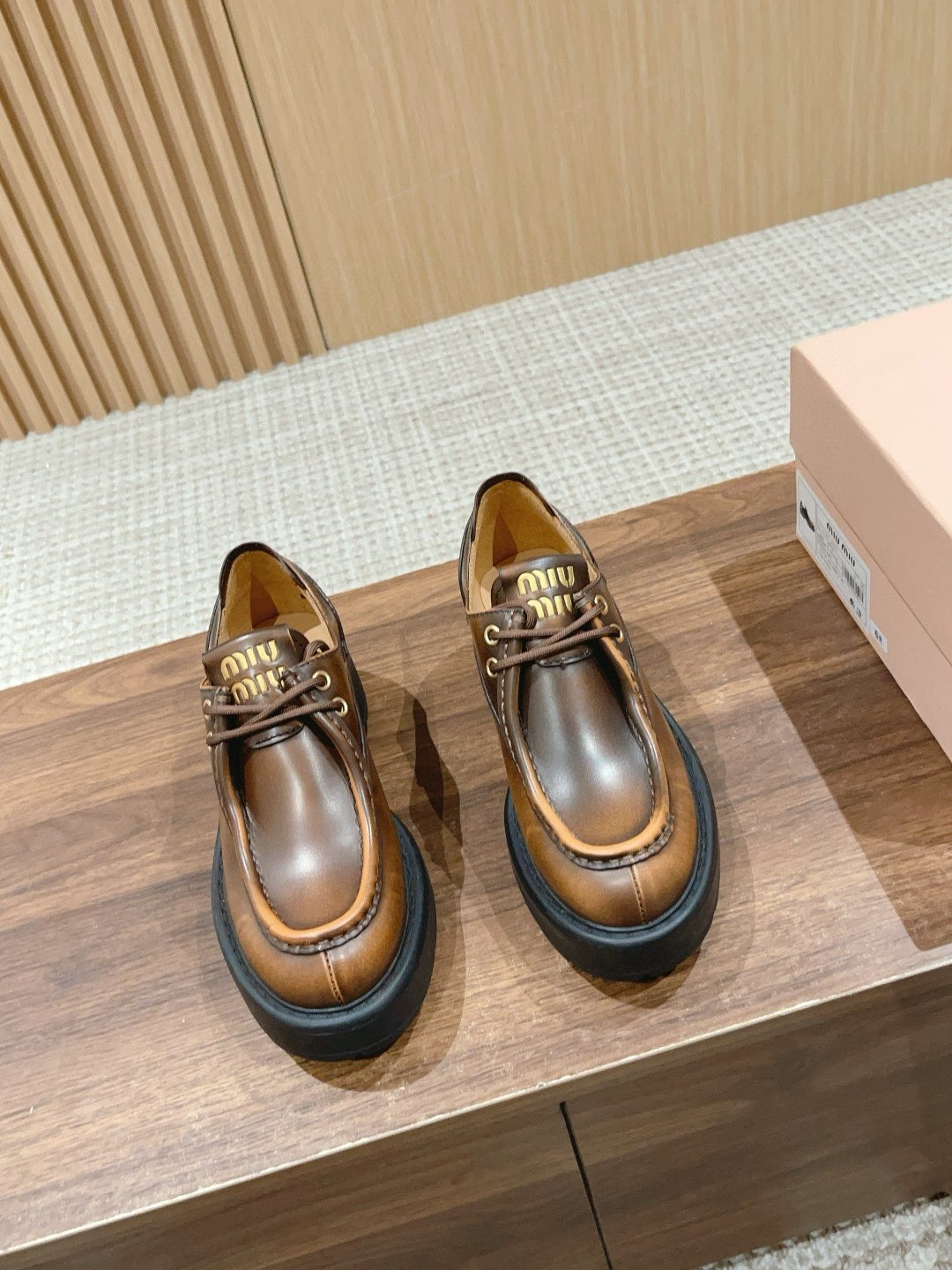 UA Miu Miu Laced Fumé Leather Loafers
