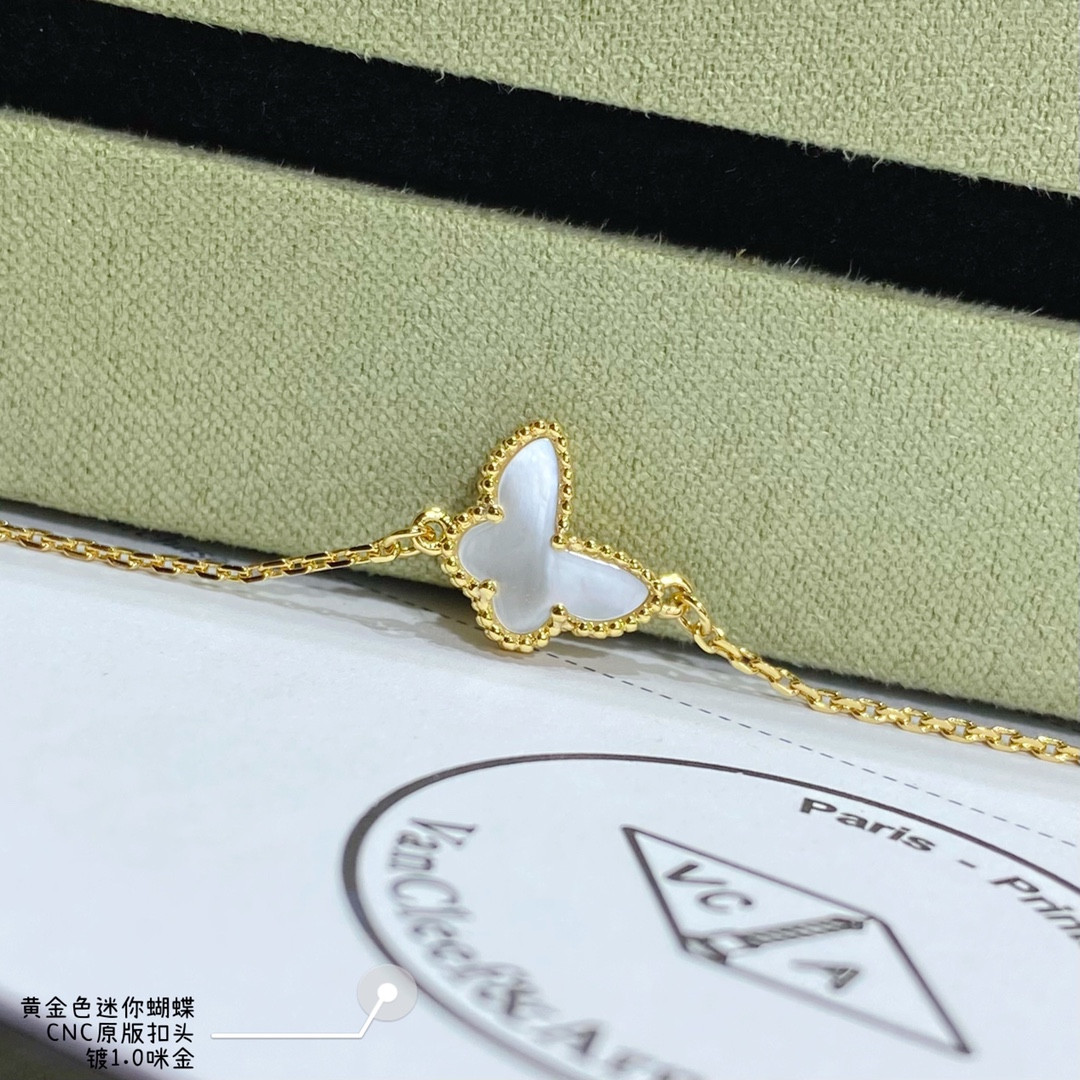 V*N CL*F & arpels white mother-of-pearl mini butterfly bracelet