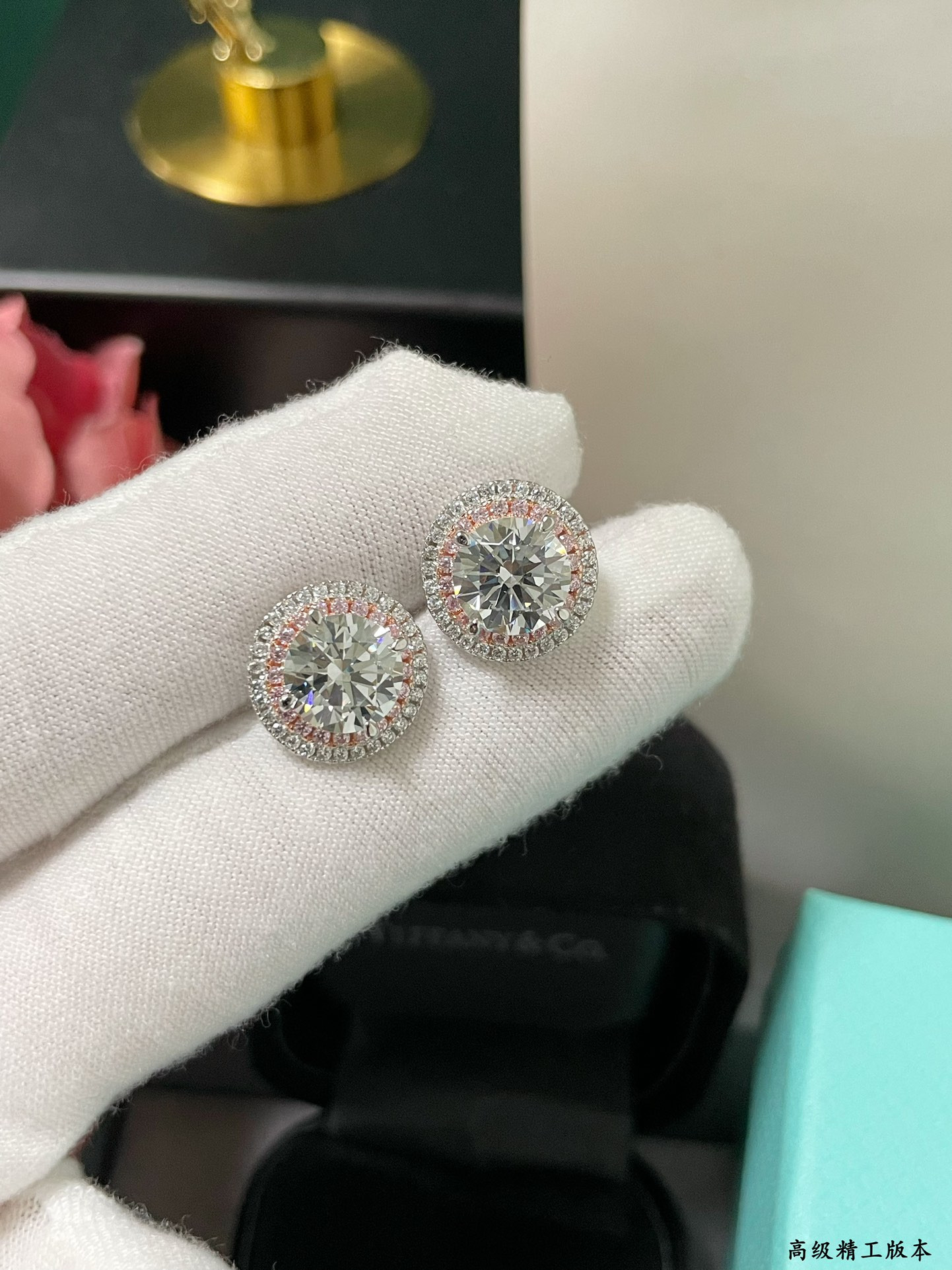 t*f*ny & co. round pink Di*m*nd stud earrings ag925