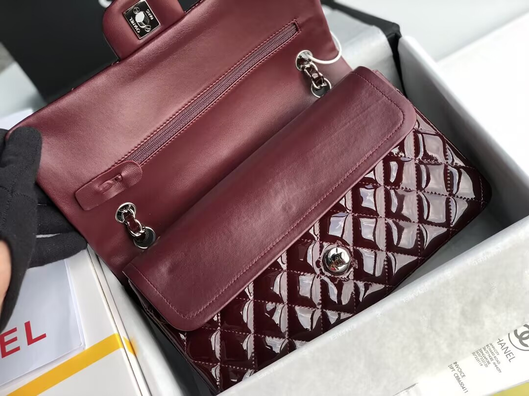 Ch*el classic flap bag burgundy 25cm