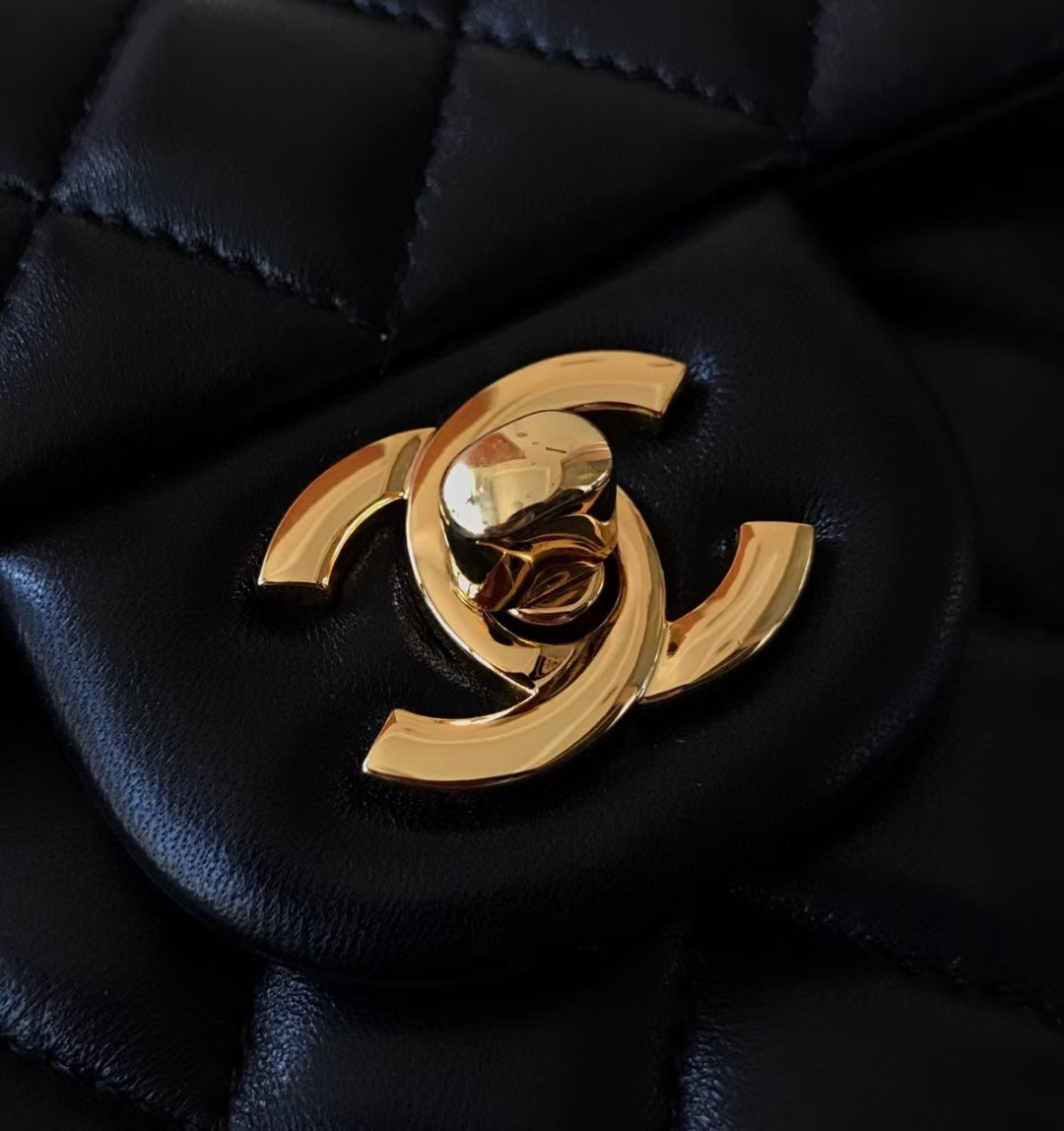 Ch*el small classic handbag gold metal black 14.5×23×6cm