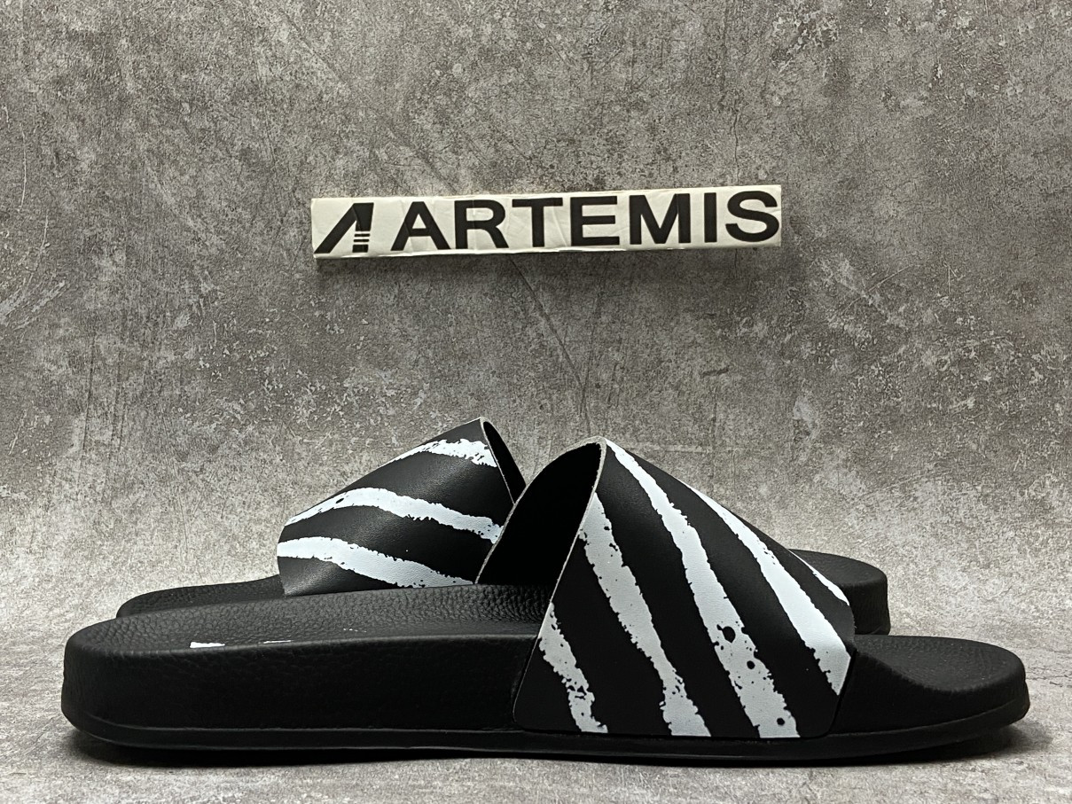 OFF-WHITE Spray Stripes Slide Black White (No Shoe Box)