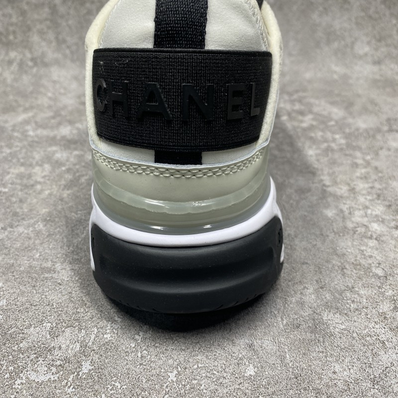 Ch*el velvet calfskin & mixed fibers sneaker ivory