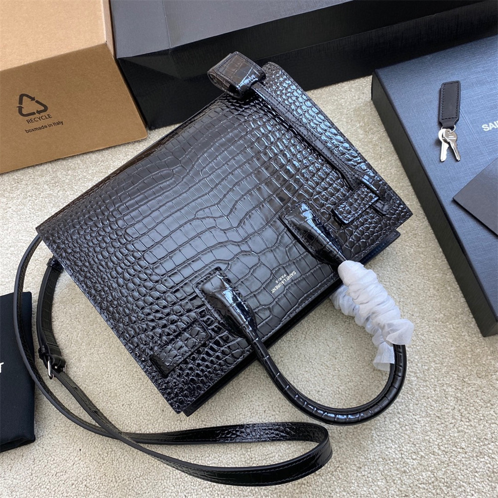 Y*L sac de jour baby in crocodile embossed leather black