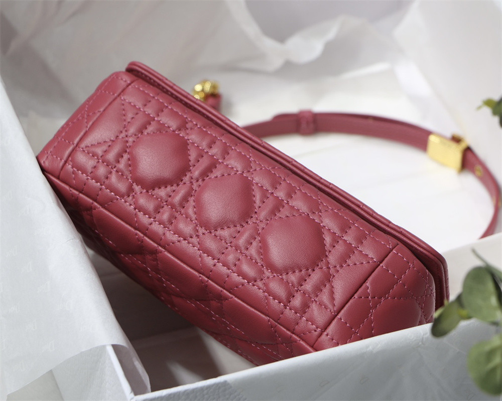 small d*or caro bag light red S*pple cannage calfskin 20 x 12 x 7 cm