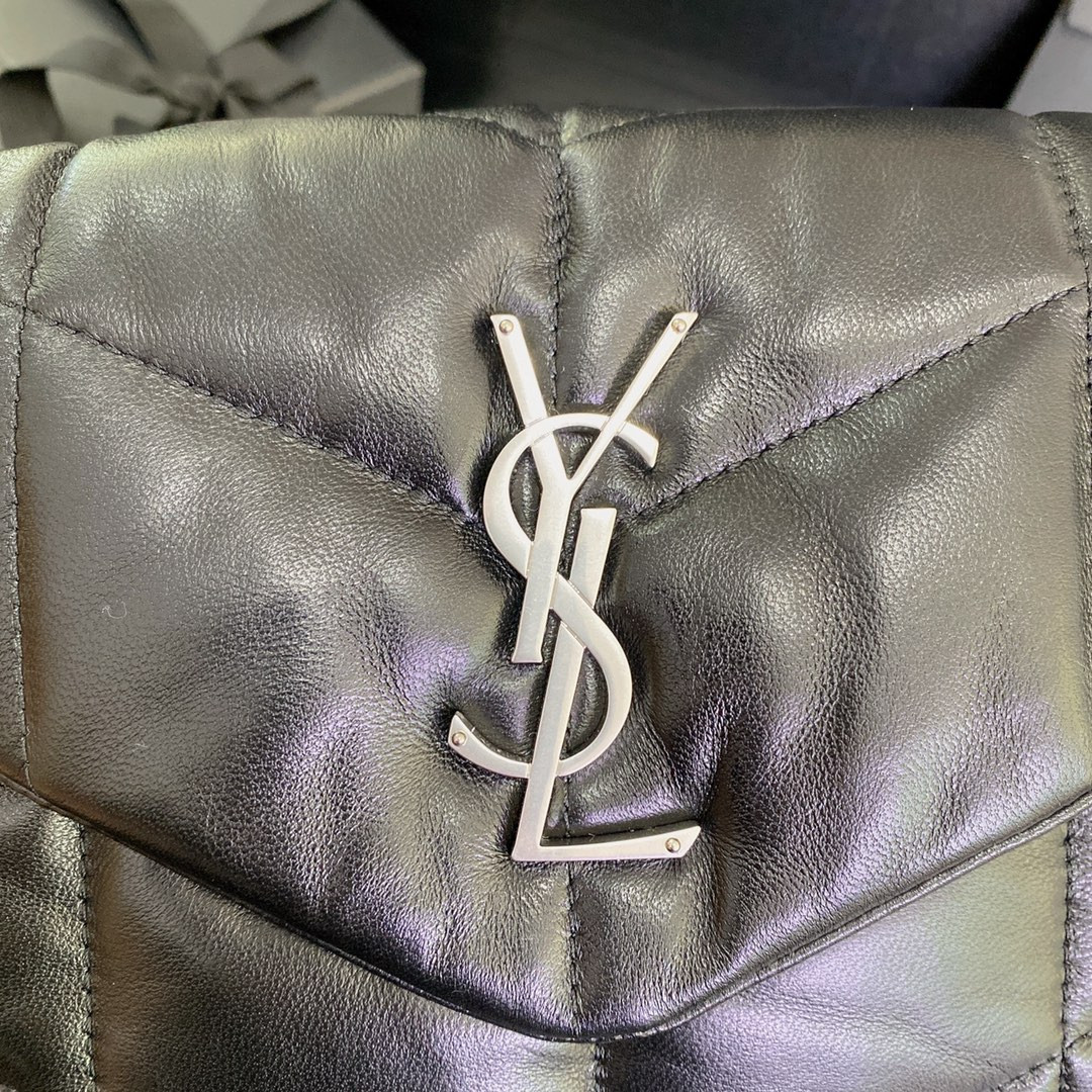 Y*L puffer small in nappa leather black silver 11.4 x 6.6 x 4.3 inches