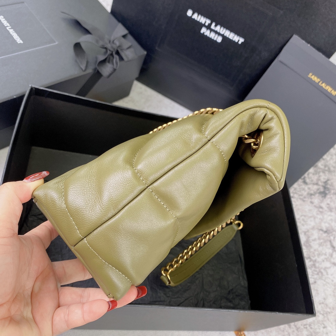 Y*L puffer small in nappa leather dark green 11.4 x 6.6 x 4.3 inches