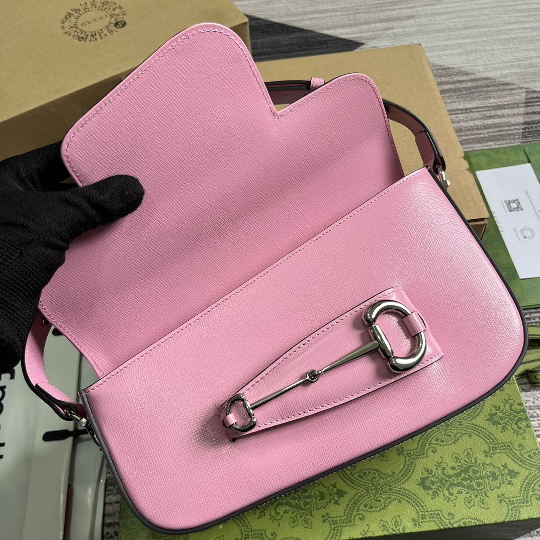 G*u*i horsebit 1955 small shoulder bag pink 10.4"w x 6.7-4.1"h x 3.1-1.6"d