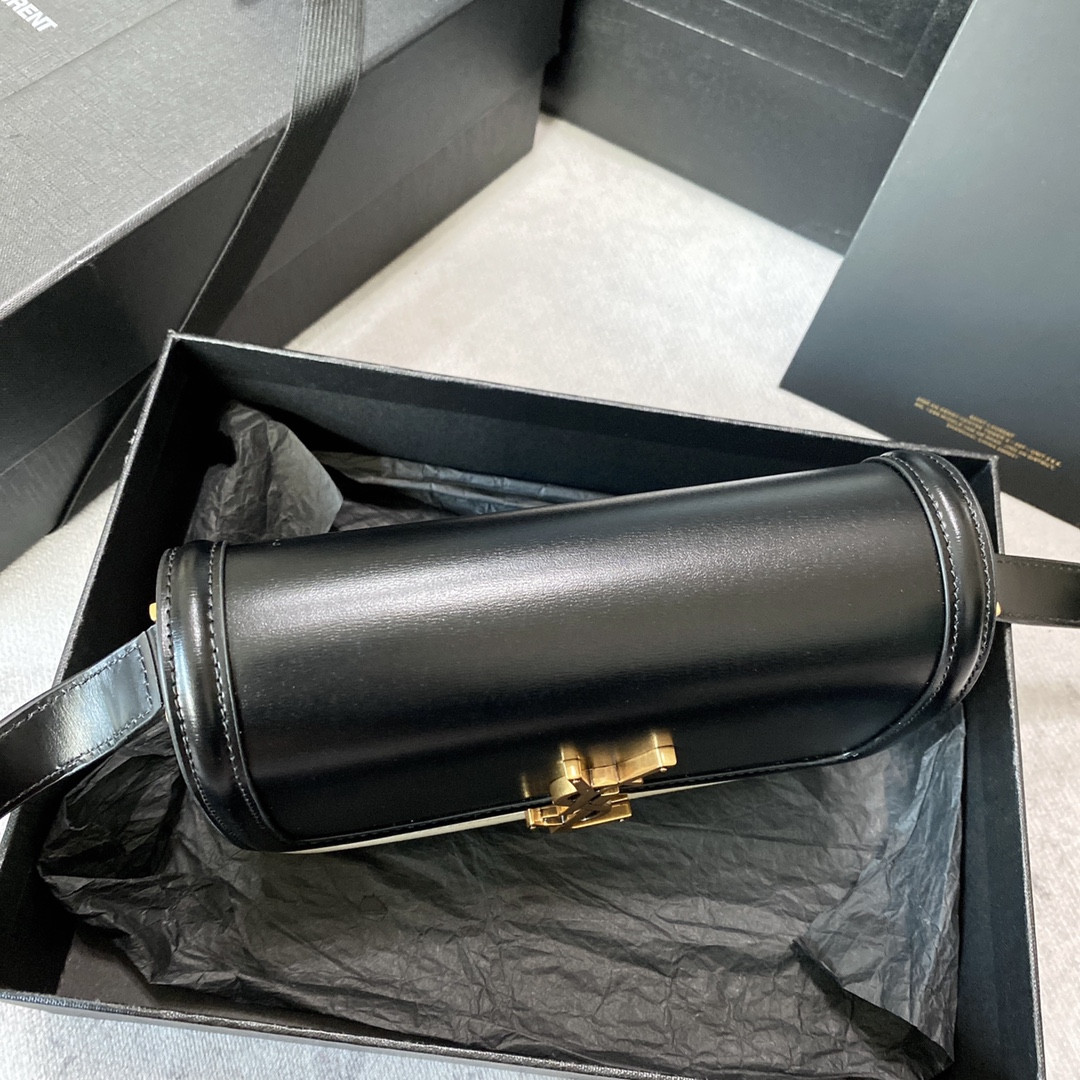 y*l solferino small satchel in box Sa**t Lau*nt black 7.4 x 5.1 x 1.9 inches