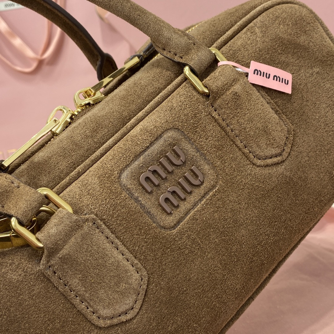 Miu Miu Arcadie padded suede top-handle bag 12X27X9cm