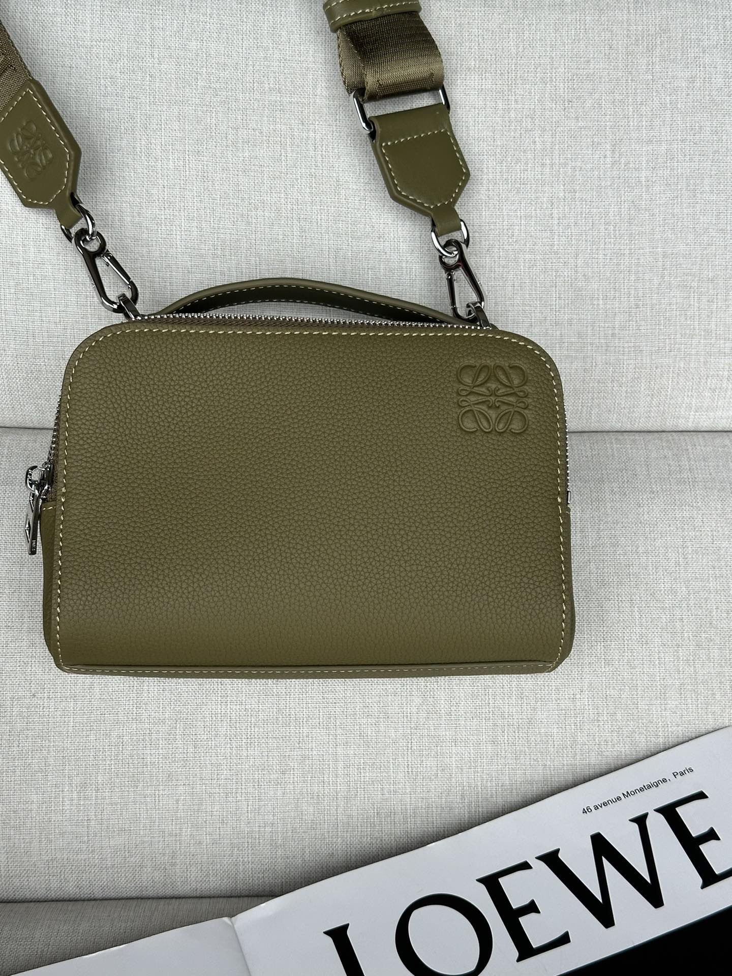 L0ew* mini crossbody camera bag in soft grained calfskin 18x8.5x13cm