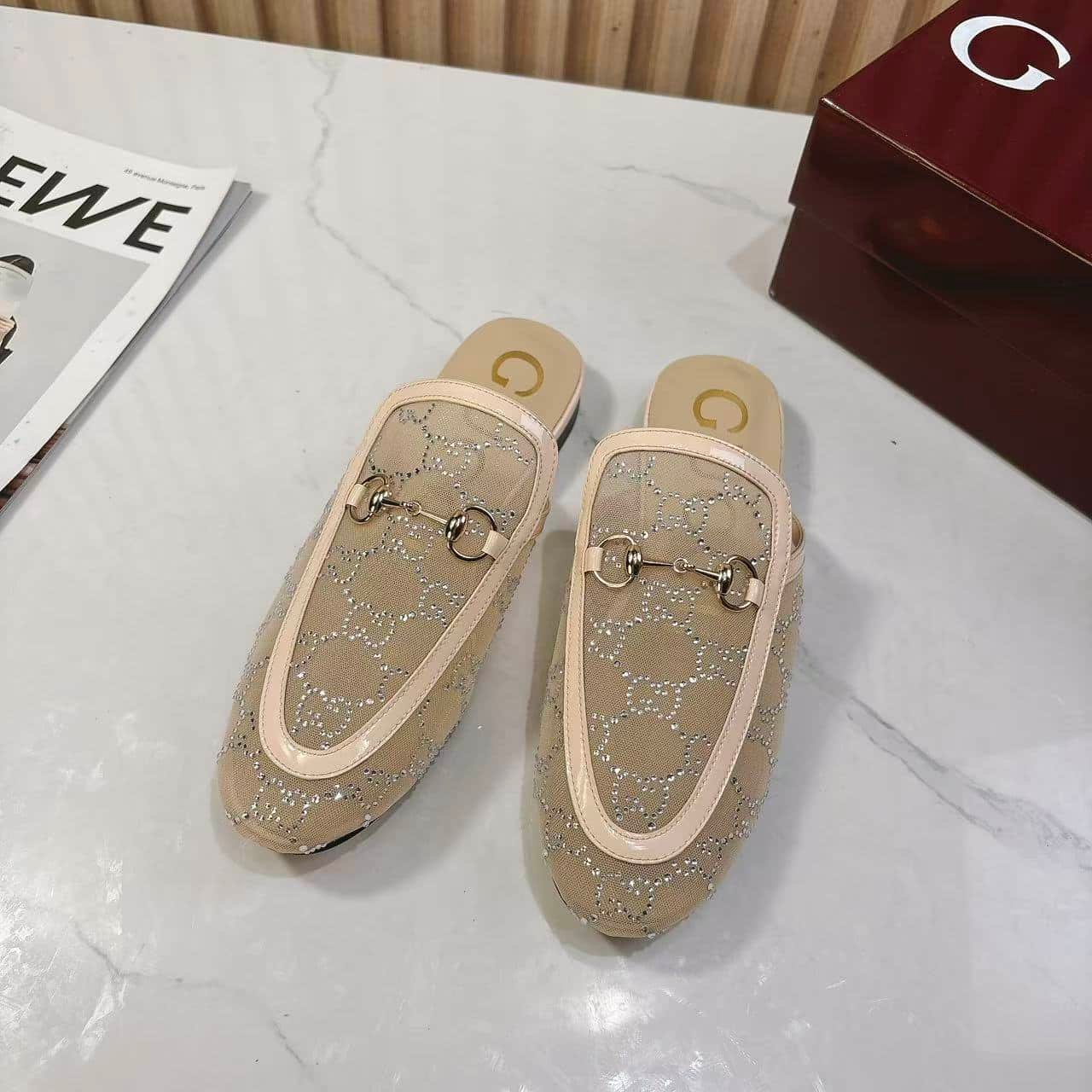 Gvc*1 Women Gg Crystal Princetown Slipper Beige 835484 Faeq0 9941