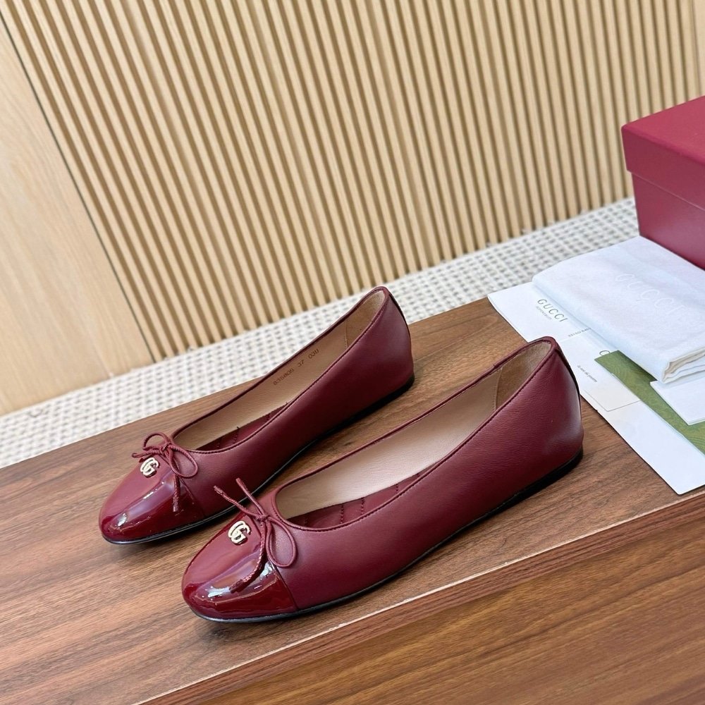 Gvc*1 Women Ballet Flat With Double G Red Leather 835805 Bnc80 6207