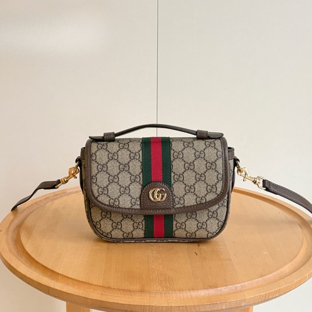 Gvc*1 Ophidia Small Top Handle Bag Beige And Dark Brown 20Cm 836843 Fae0J 9867