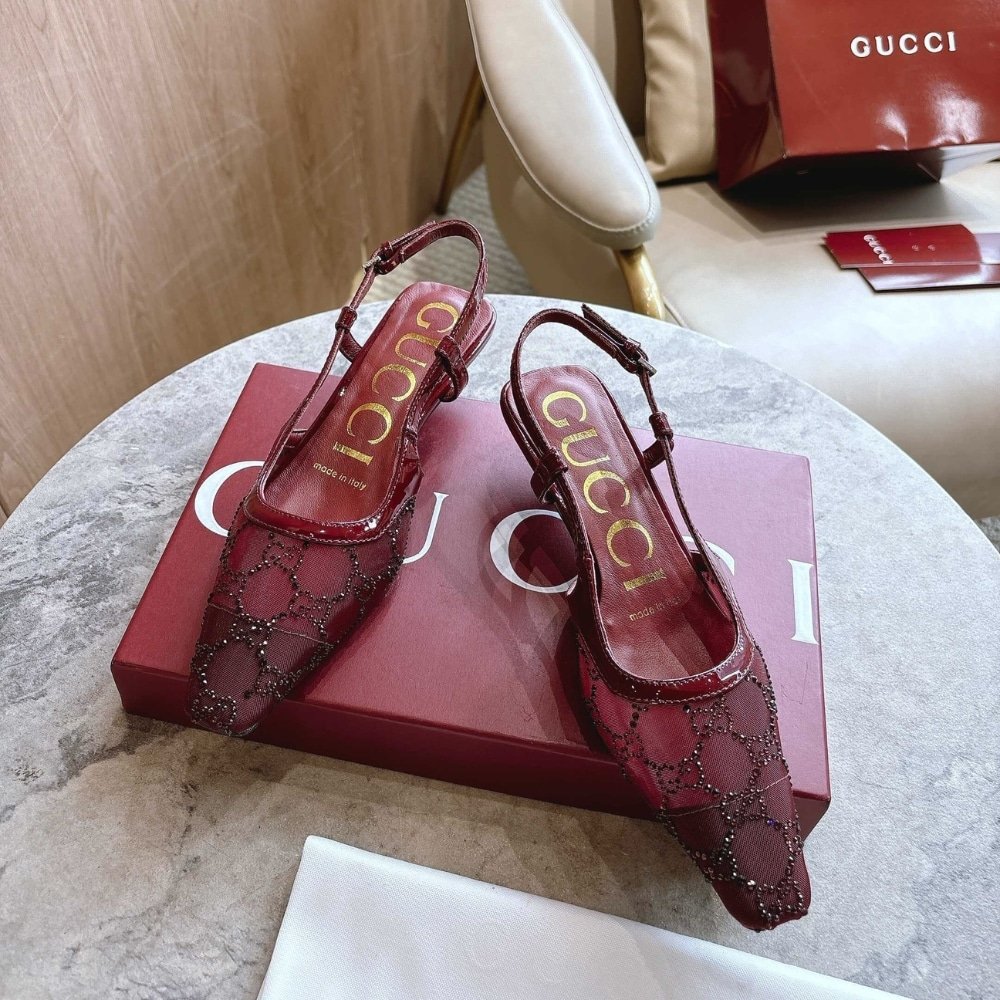 Gvc*1 Women Gg Crystal Slingback Pump Red Mesh ‎‎674668 Faeq0 6255