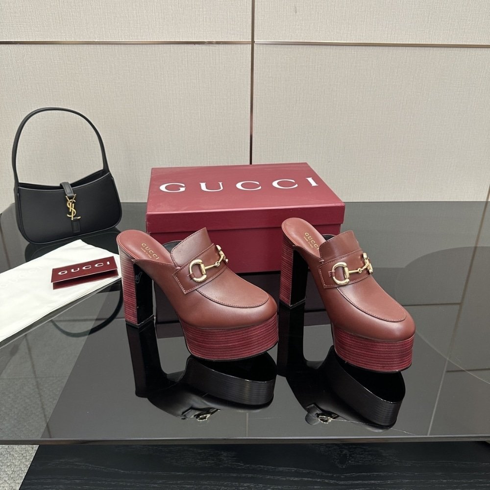 Gvc*1 Women Platform Mule With Horsebit Red Leather ‎835315 Aadcw 6207