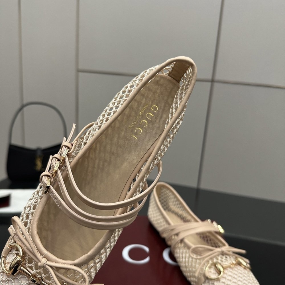Gvc*1 Women Horsebit Ballet Flat Beige Mesh 835077 Faeqz 5741