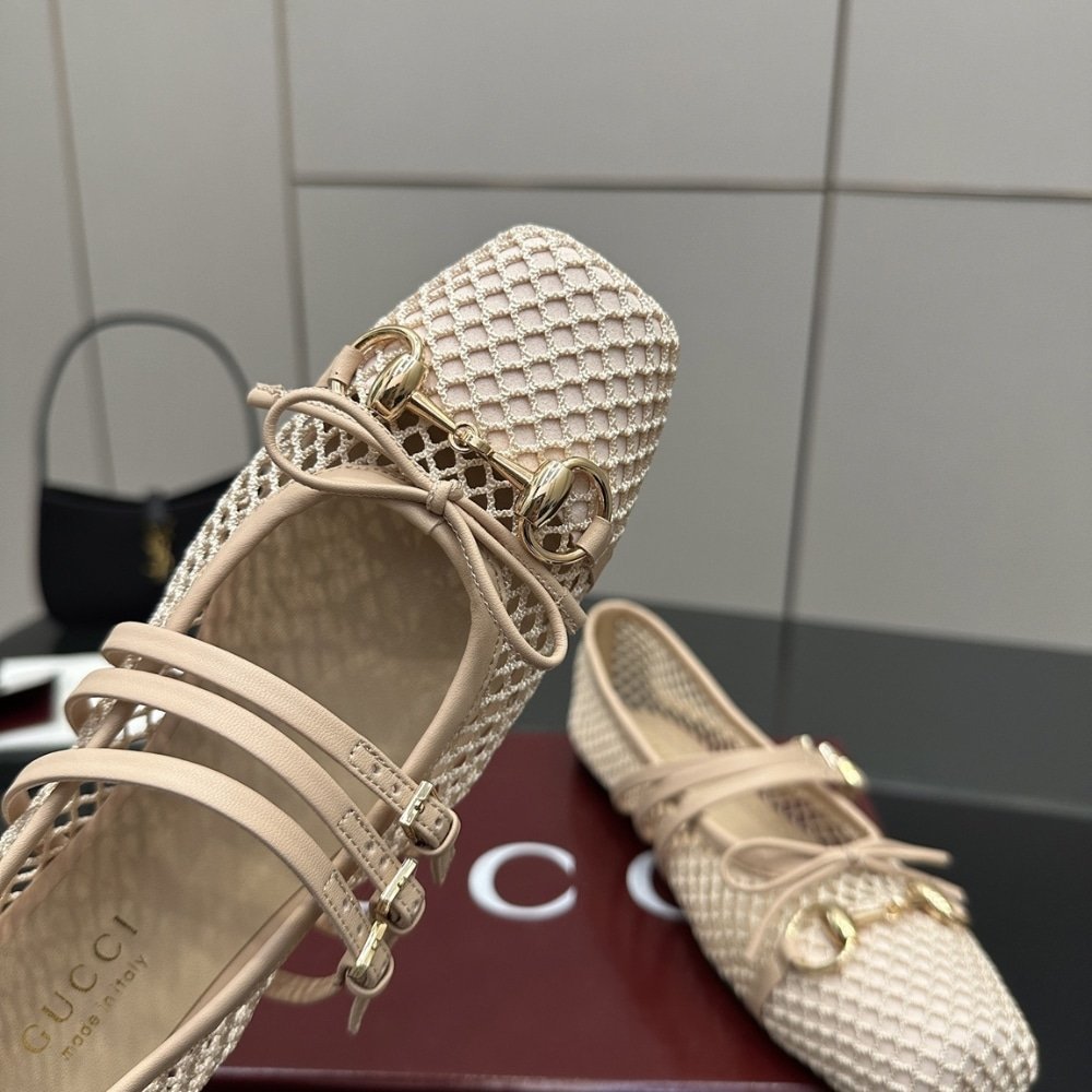 Gvc*1 Women Horsebit Ballet Flat Beige Mesh 835077 Faeqz 5741