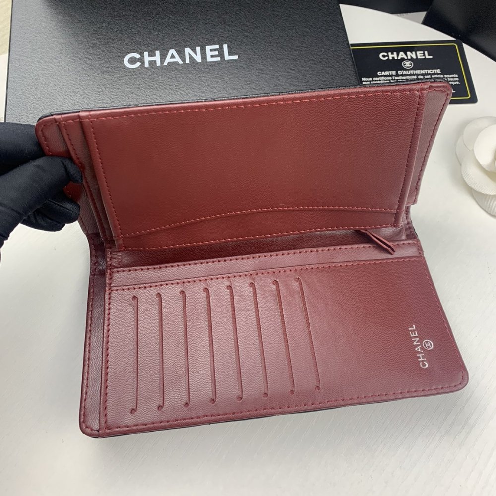 Ch**el Black Caviar Leather Classic Long Flap Wallet 19.5Cm