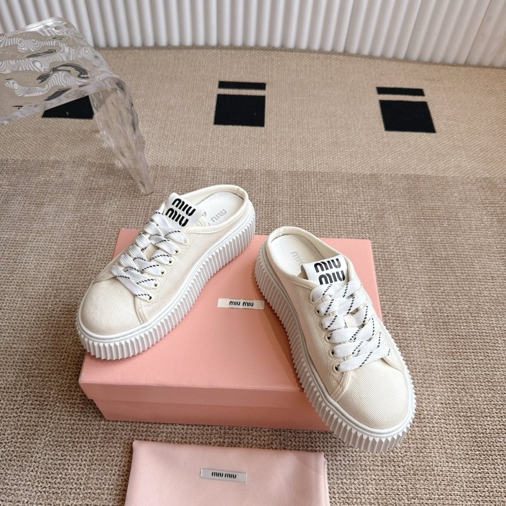 M1um1u Denim Sneaker Mules Ivory 5E390E 3Ars F0304 F 005