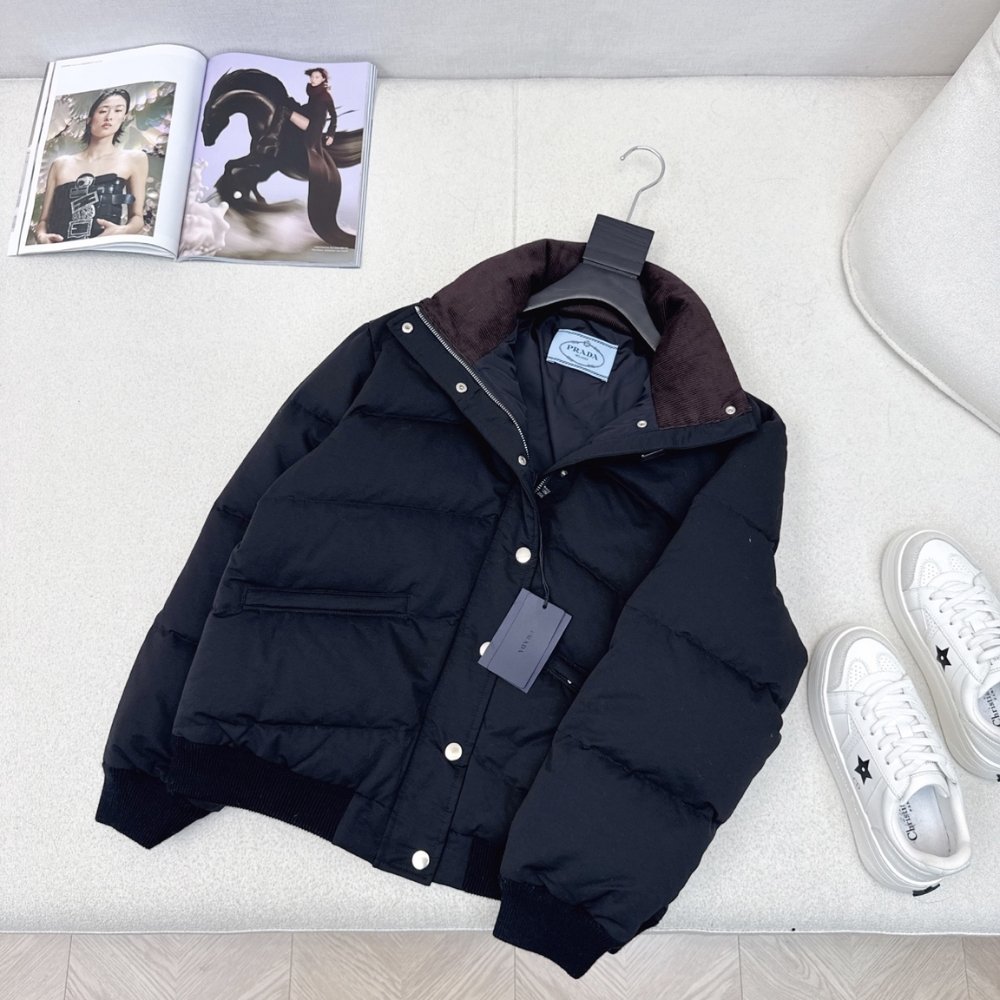 Pra*a Cropped Compact Poplin Down Jacket Navy Blue 292288 17Ib F0002 S Emo