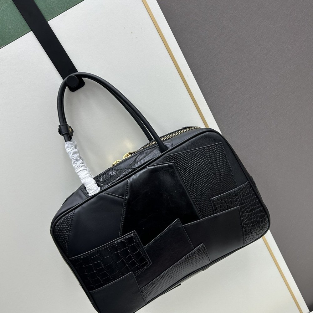 M1um1u Patchwork Beau Bag Black 35Cm