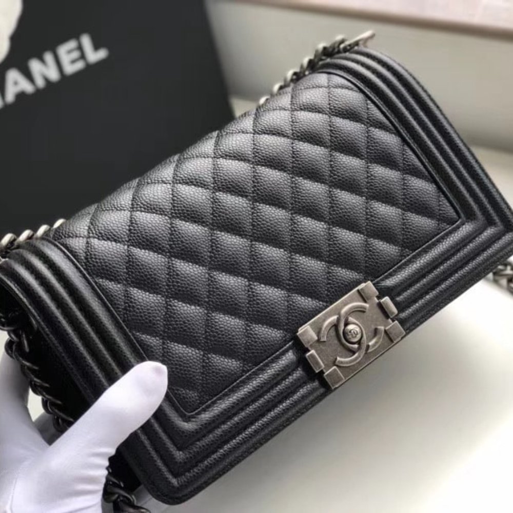 Ch**el Boy Medium Handbag Silver Hardware Black 25Cm A67086 Y09953 94305