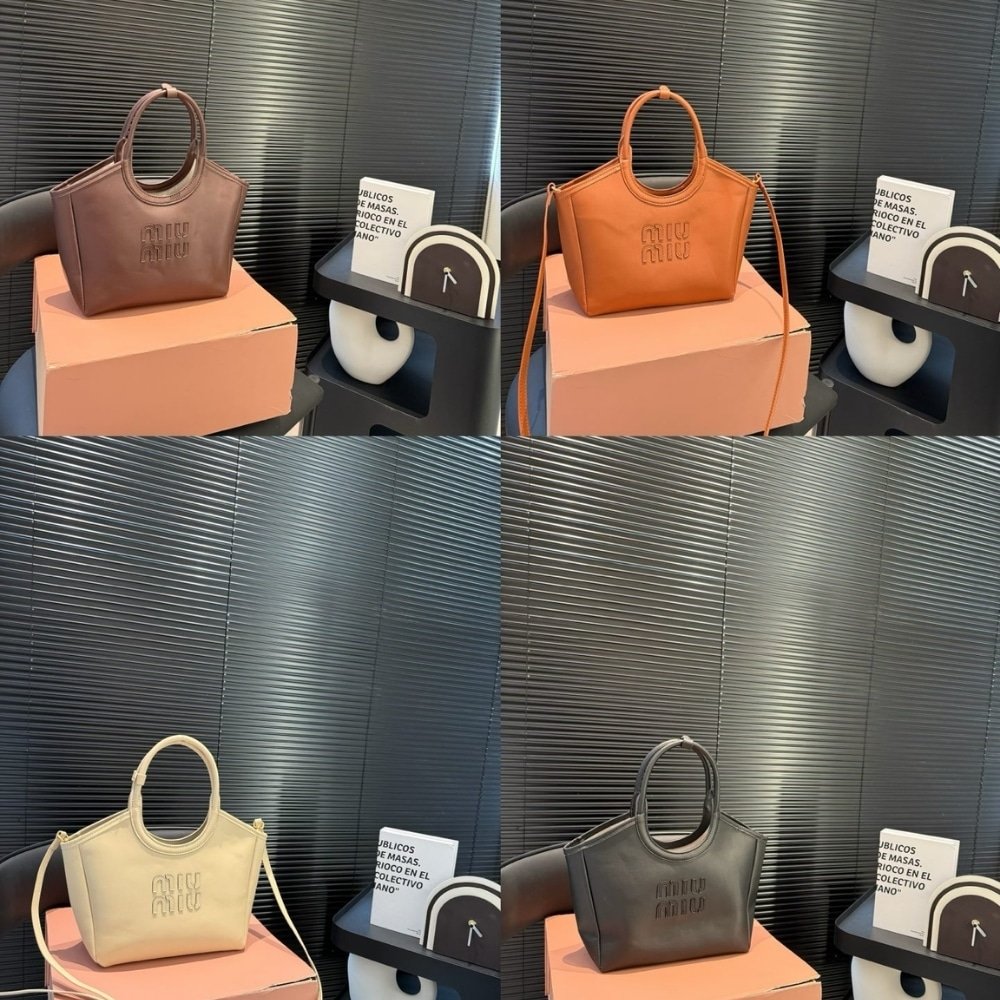M1um1u Ivy Leather Tote Bag White 23Cm