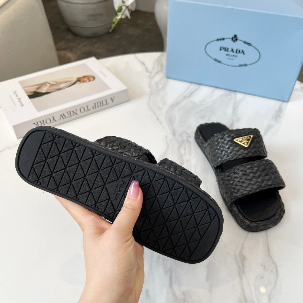 Pra*a Raffia Slides Black 1Xx749 027 F0002 F 020