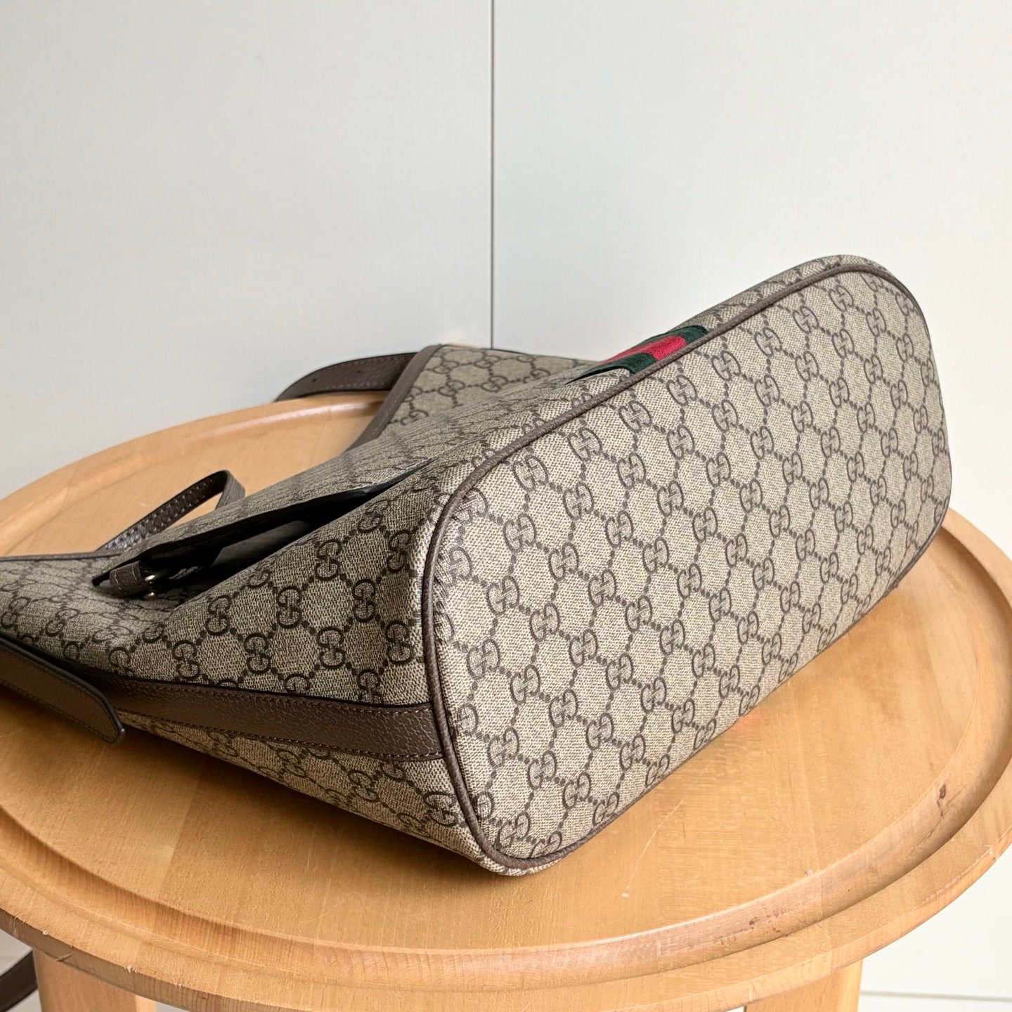 Gvc*1 Ophidia Large Shoulder Bag Beige And Dark Brown 33Cm 836871 Fae0K 9853