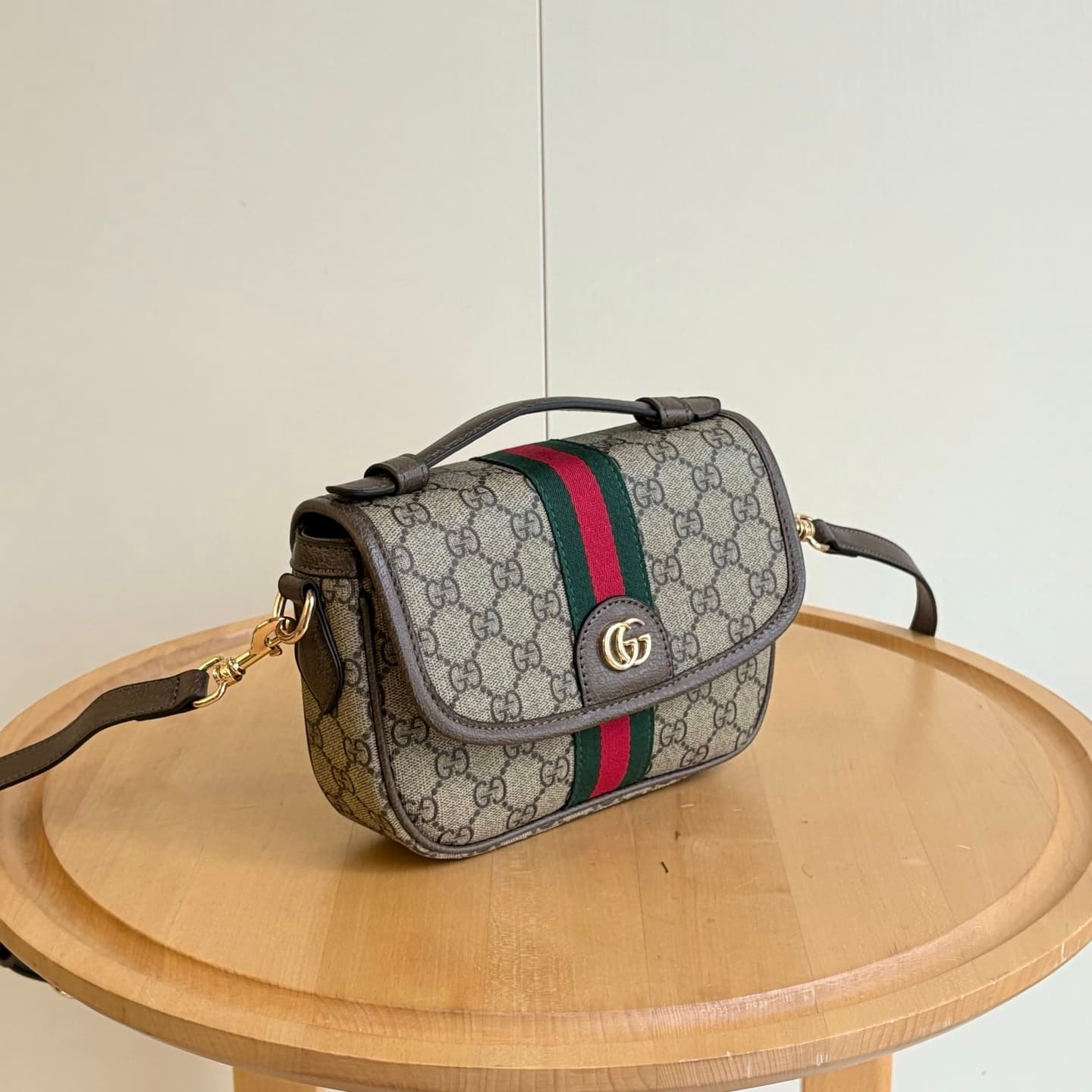 Gvc*1 Ophidia Small Top Handle Bag Beige And Dark Brown 20Cm 836843 Fae0J 9867