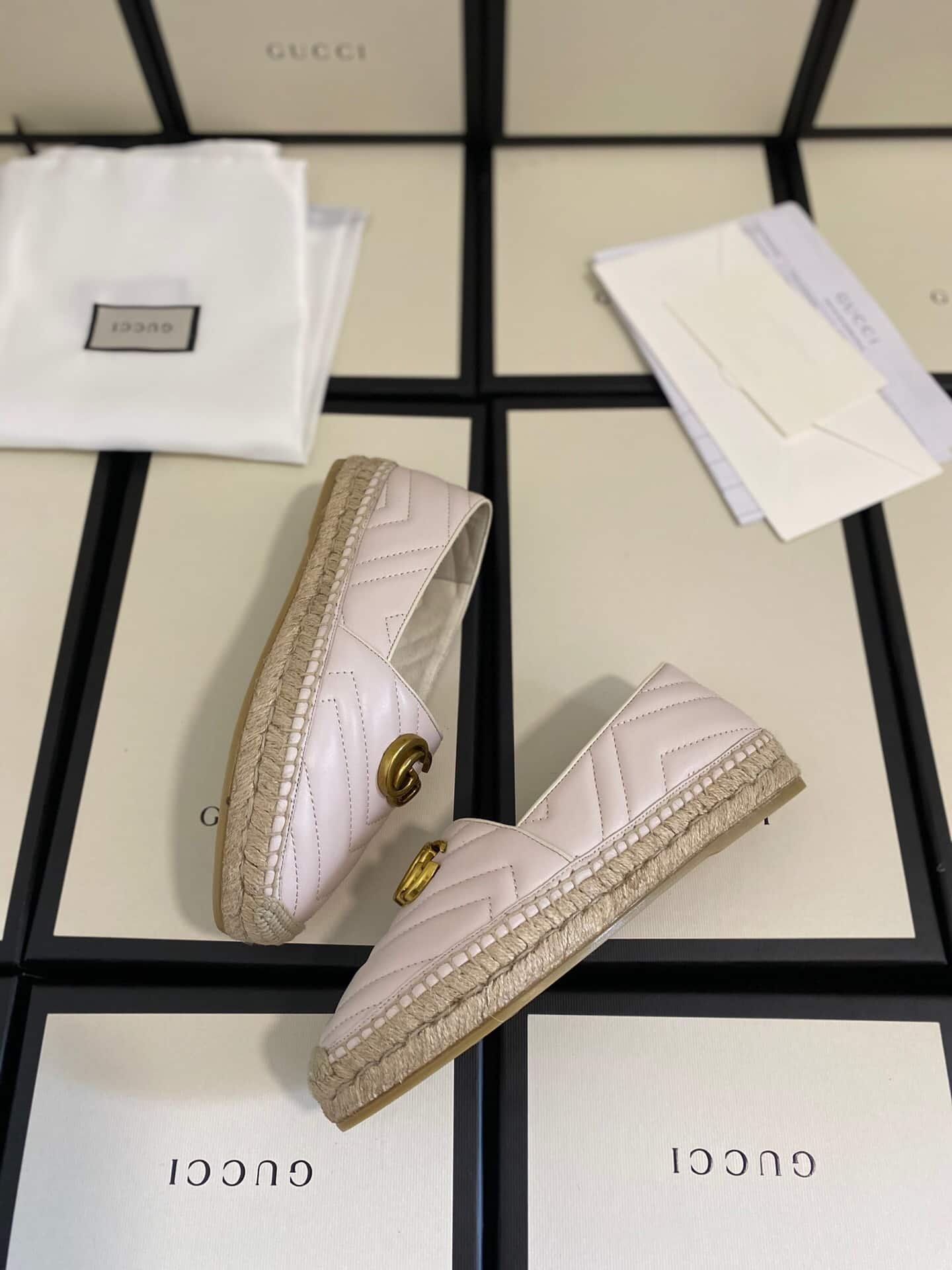 Gvc*1 Leather Espadrille With Double G White 551890 Bko00 1000