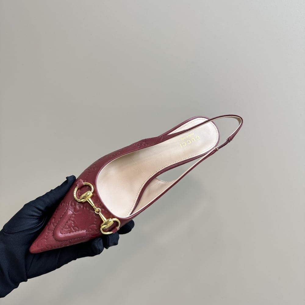 Gvc*1 Women’s Horsebit Slingback Pump Gg Leather Rosso Ancora Red 782407 Aaegj 6207