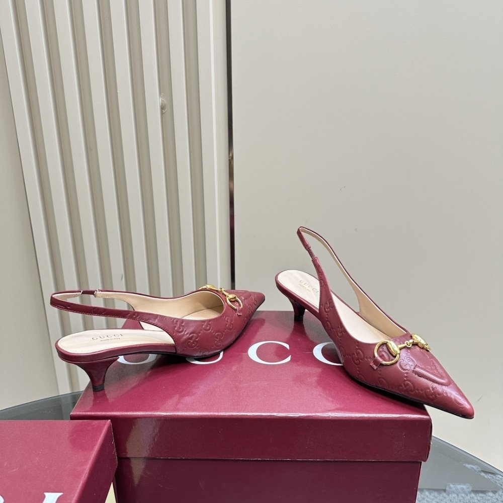 Gvc*1 Women’s Horsebit Slingback Pump Gg Leather Rosso Ancora Red 782407 Aaegj 6207