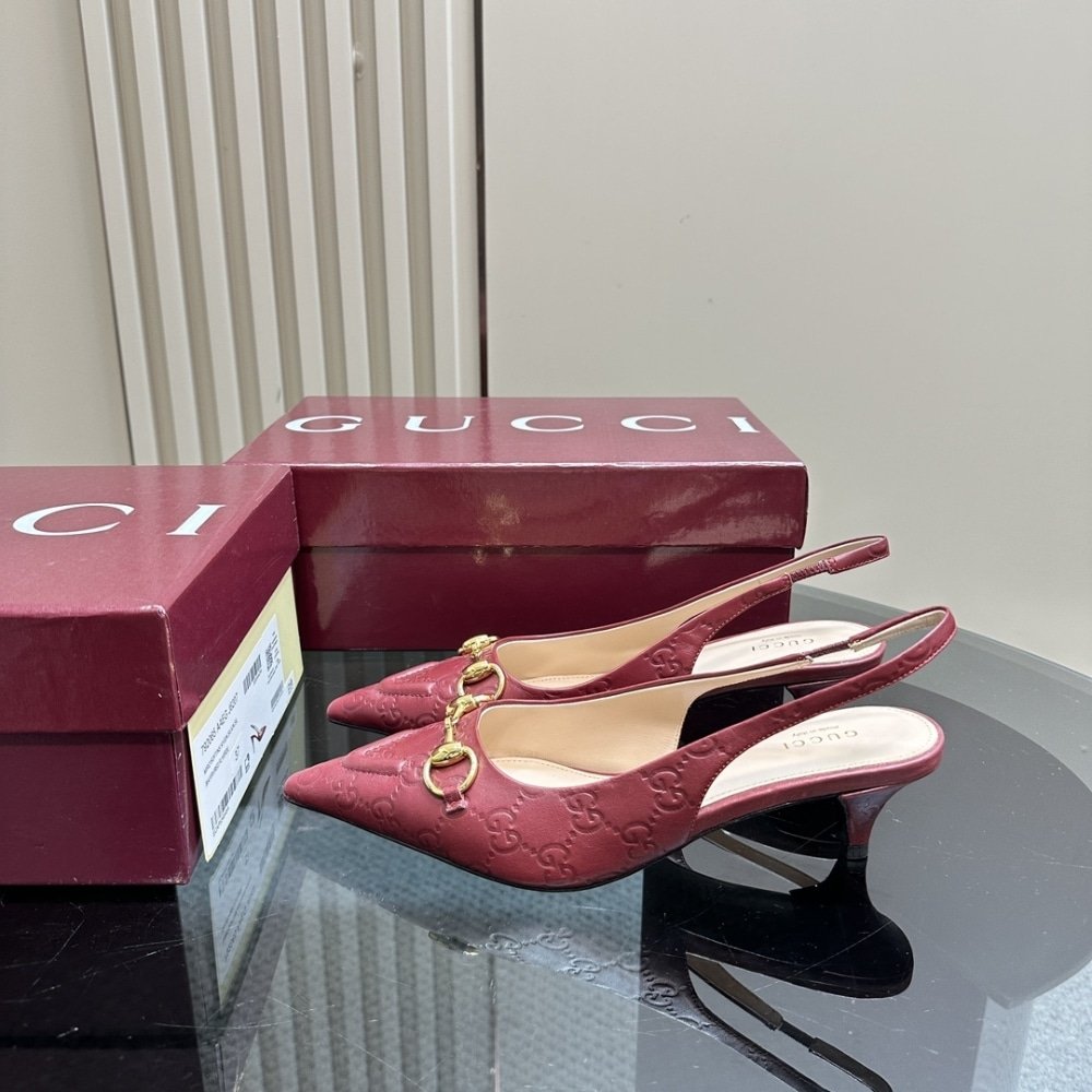 Gvc*1 Women’s Horsebit Slingback Pump Gg Leather Rosso Ancora Red 782407 Aaegj 6207