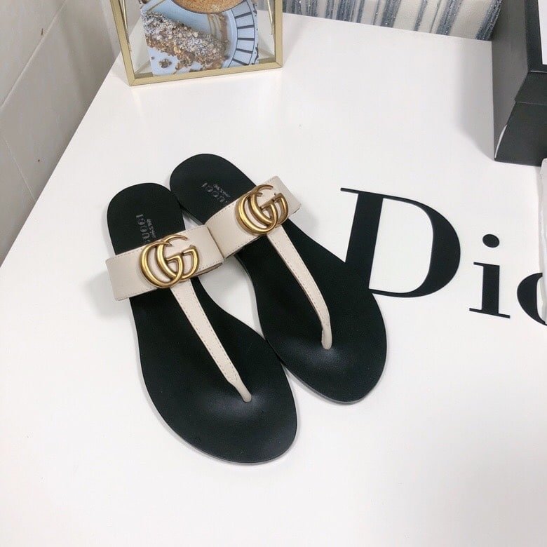 Gvc*1 Thong Sandals With Double G White Leather 497444 A3N00 9022