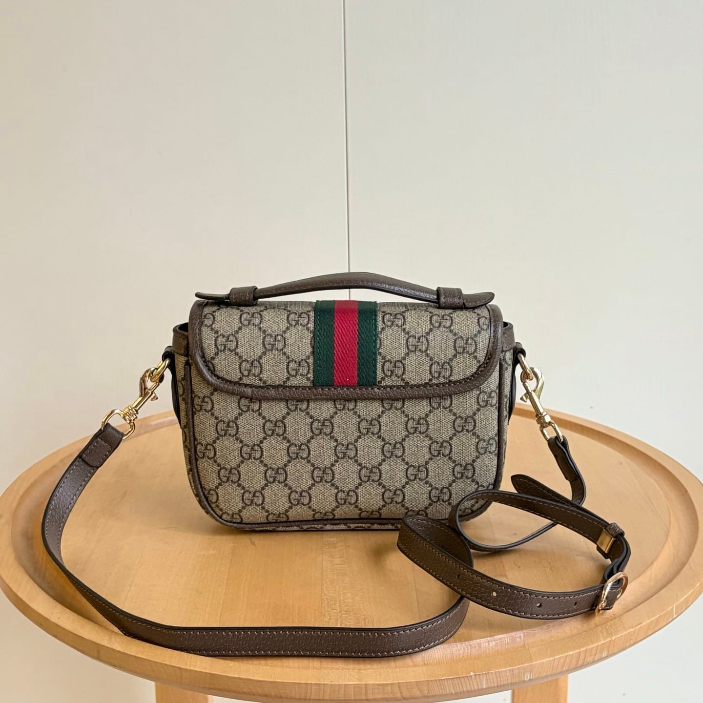 Gvc*1 Ophidia Small Top Handle Bag Beige And Dark Brown 20Cm 836843 Fae0J 9867
