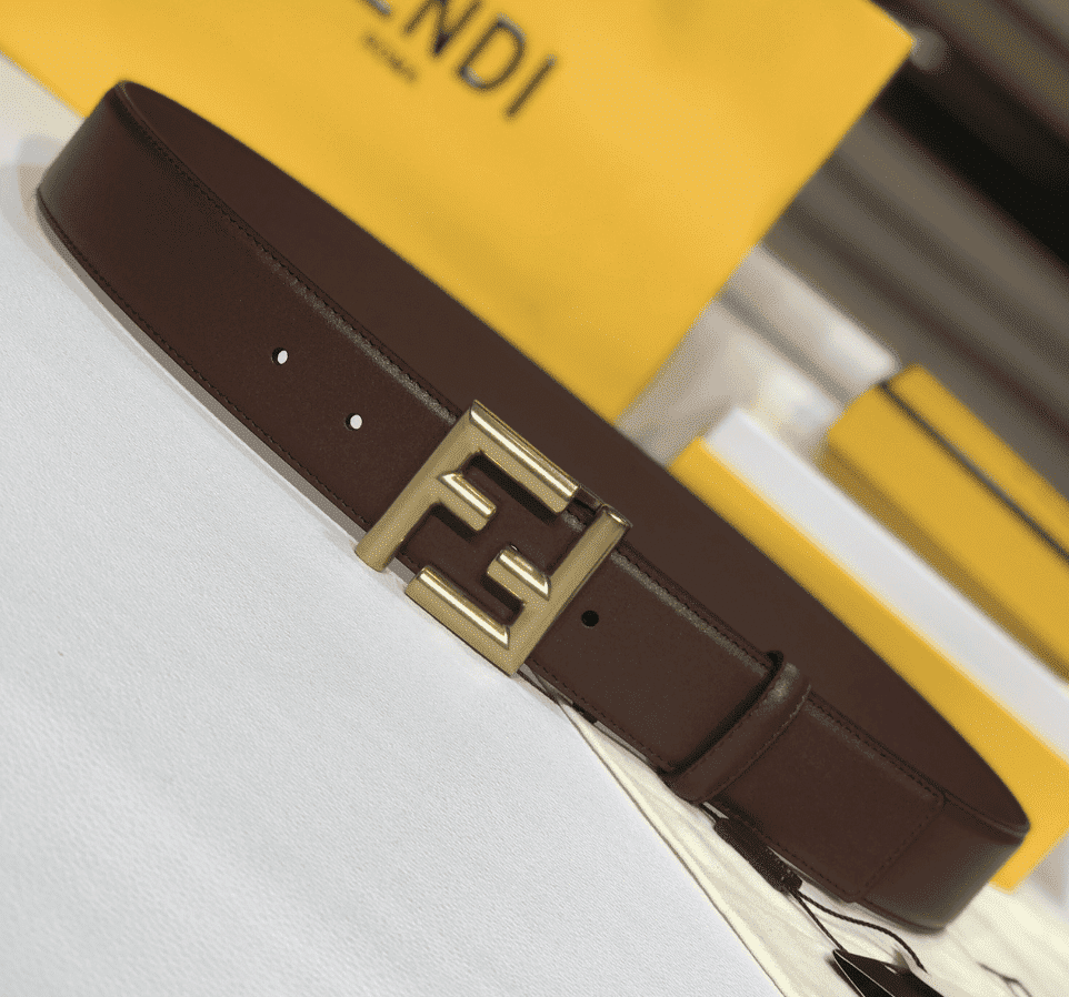F**di Brown Leather Belt With Ff Gold Buckle 40Mm