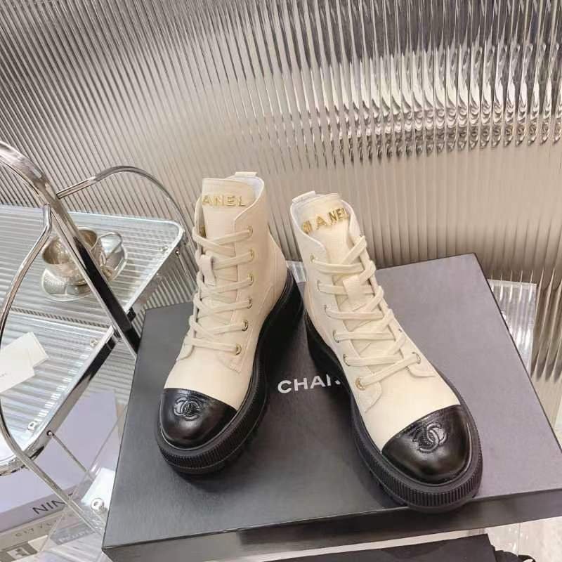 Ch**el Cc Lace Up Boot White Black