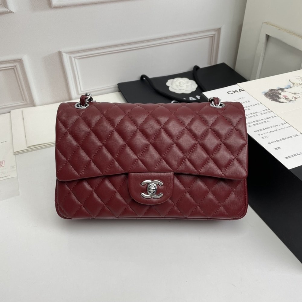 Ch**el Classic Double Flap Bag Plum Red 25Cm