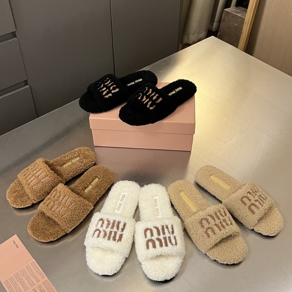 M1um1u Shearling Mules Brown