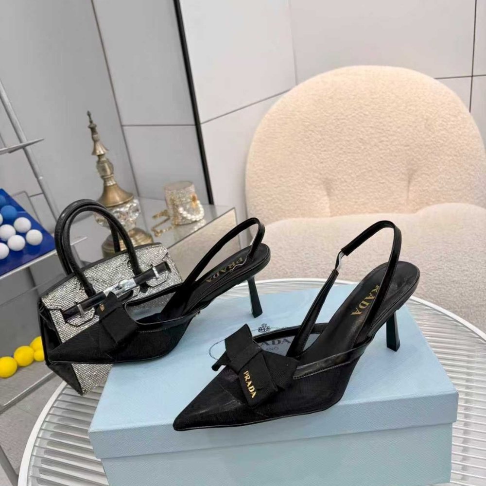 Pra*a Mesh Fabric Slingback Pumps In Black