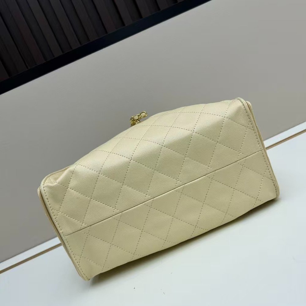 [S*per Vip 1:1] Ch**el 25 Small Handbag Grained And Gold Tone Metal Light Yellow 26Cm AS5293 B20304 NAGEQ