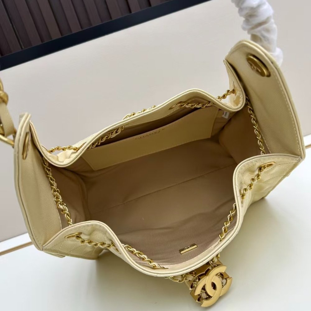[S*per Vip 1:1] Ch**el 25 Small Handbag Grained And Gold Tone Metal Light Yellow 26Cm AS5293 B20304 NAGEQ