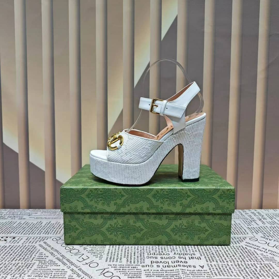 Gvc*1 Horsebit Platform Sandal Gg Embellished White