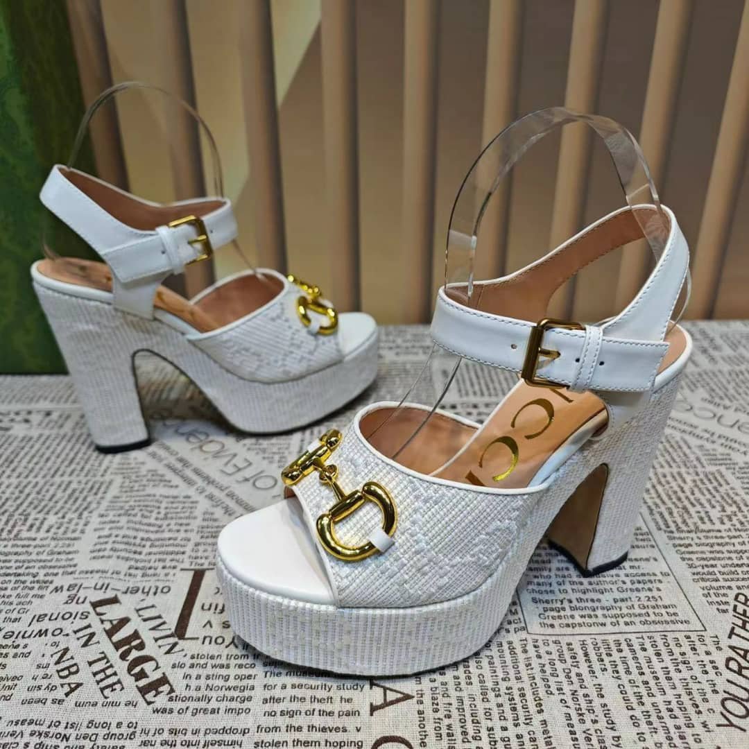 Gvc*1 Horsebit Platform Sandal Gg Embellished White