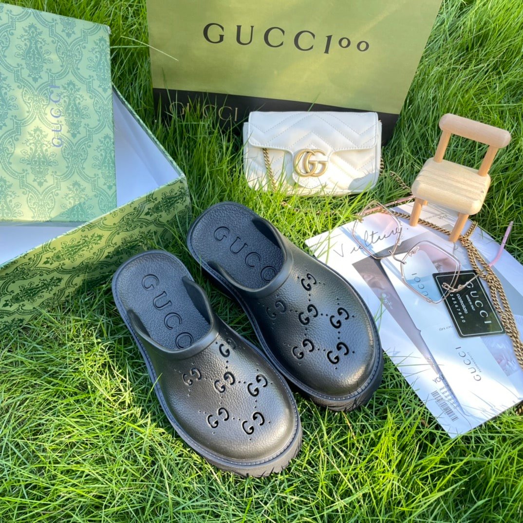 Gvc*1 Men’S Slip On Sandal Black Gg Rubber 655517 Jfb00 1000