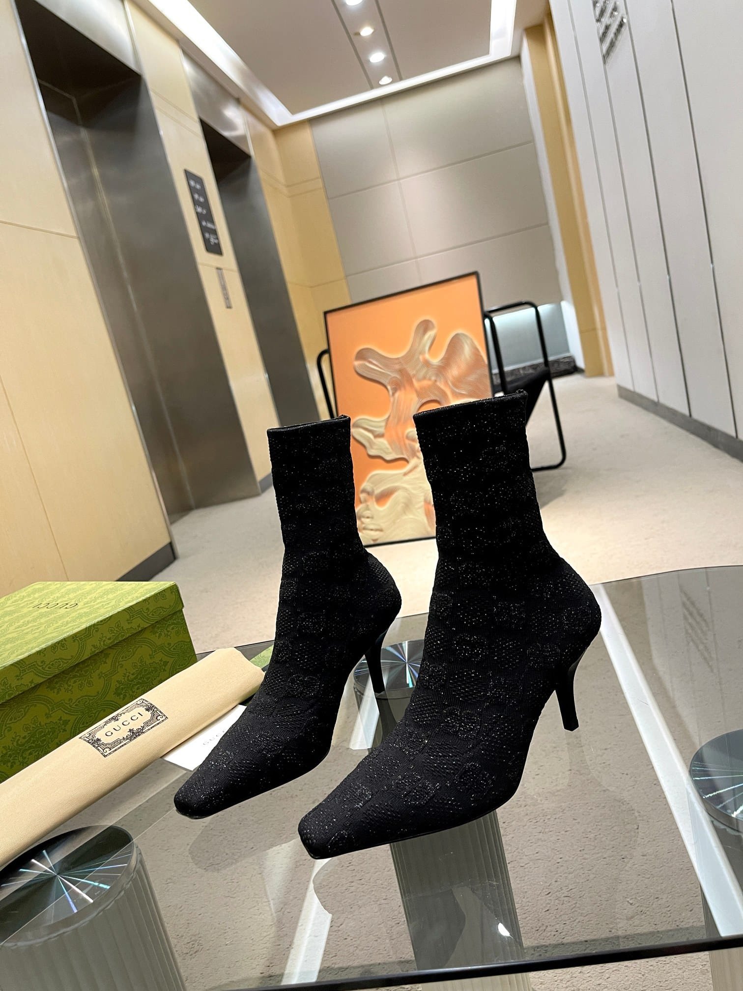 Gvc*1 Women’S Gg Knit Ankle Boots Black 718378 Facfm 8720