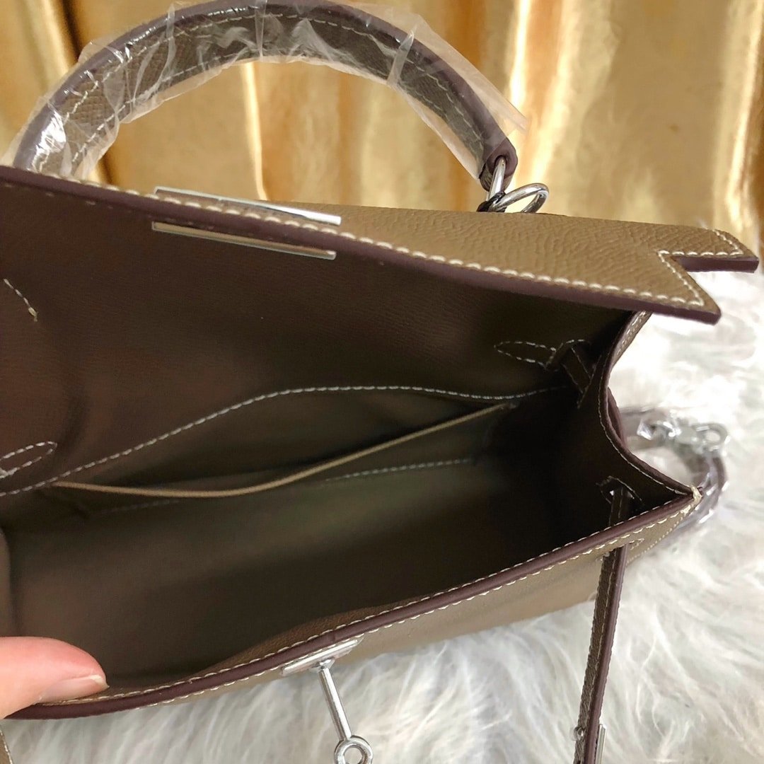 H**me5 Kelly Sellier Epsom Silver Hardware Etoupe 22Cm